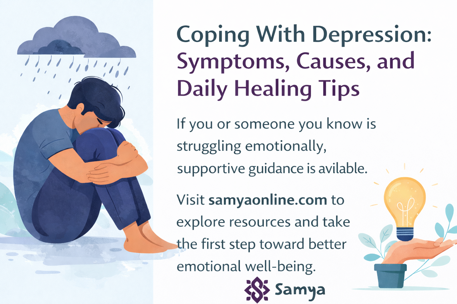 Coping with depression symptoms and emotional well-being illustration